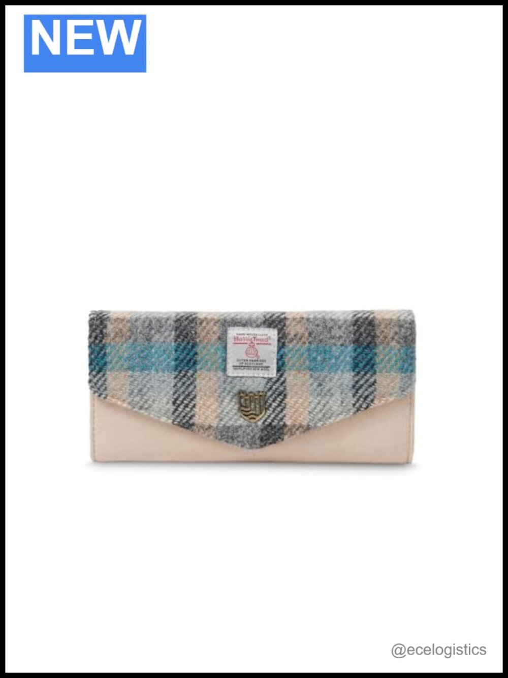Large Harris Tweed Clasp Purse with Metal Popper Closure, Suede Exterior